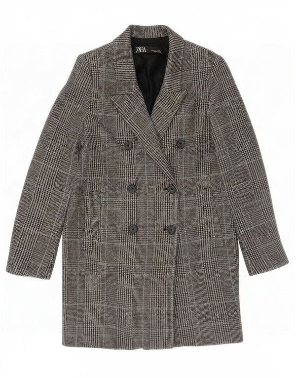 Zara Dame Loose Fit Dobbeltradet Frakke UK 10 Small Grey Houndstooth