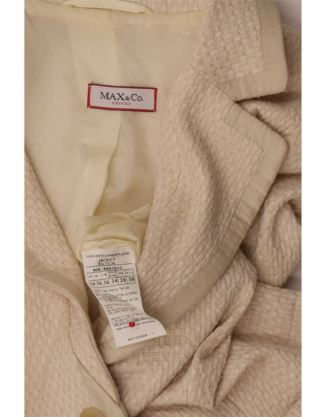 Max & Co. Dame 3-knaps blazerjakke UK 6 XS Beige Bomuld