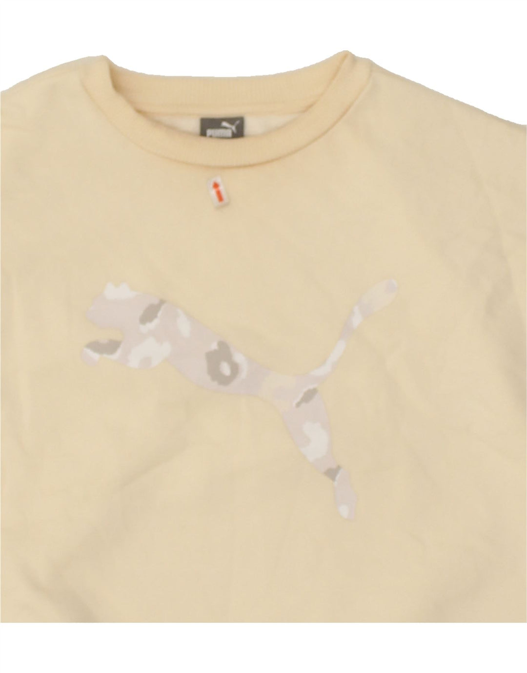 PUMA Womens Graphic Sweatshirt Jumper UK 6 XS Beige Cotton | Vintage Puma | Thrift | Second-Hand Puma | Used Clothing | Messina Hembry 