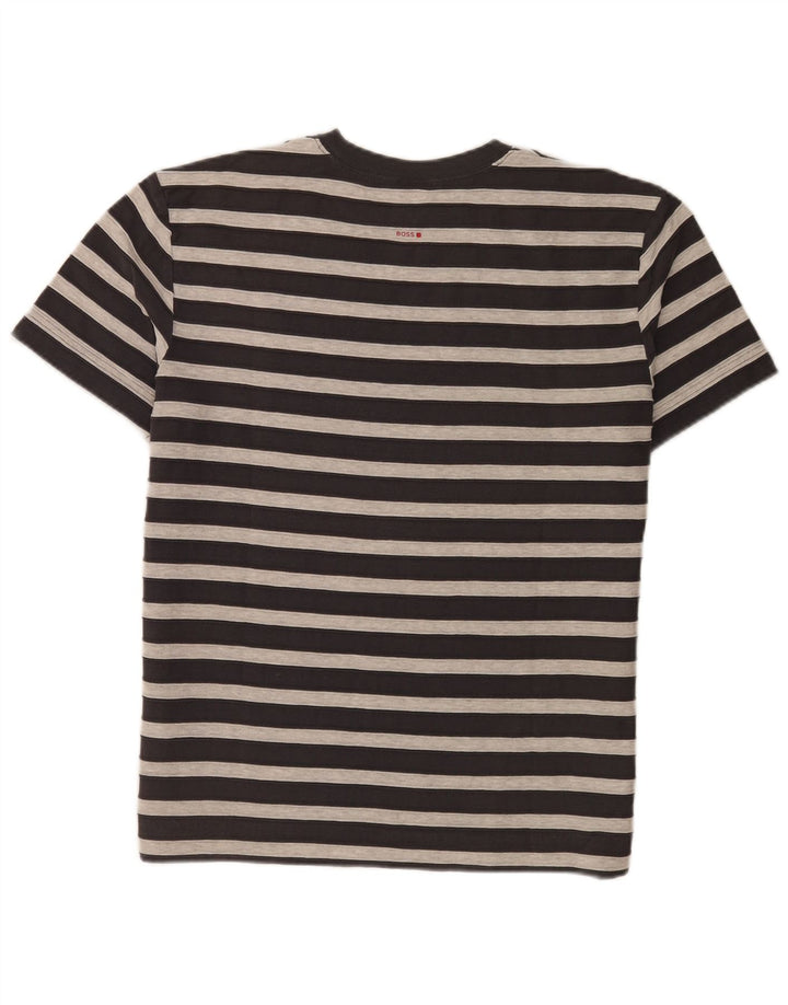 Hugo Boss Herre grafisk T-shirt top mellemgrå stribet bomuld