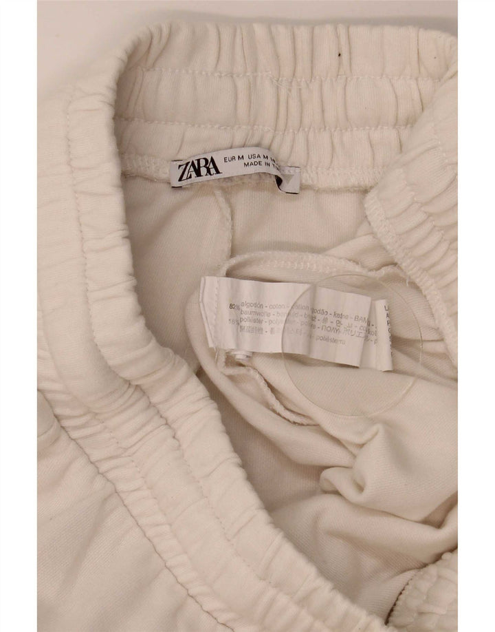 Zara Dame Cargo Træningsdragt Bukser Joggers UK 12 Medium White Bomuld