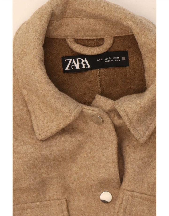 Zara Womens Shacket Oversized Shirt UK 10 Small Beige Polyester