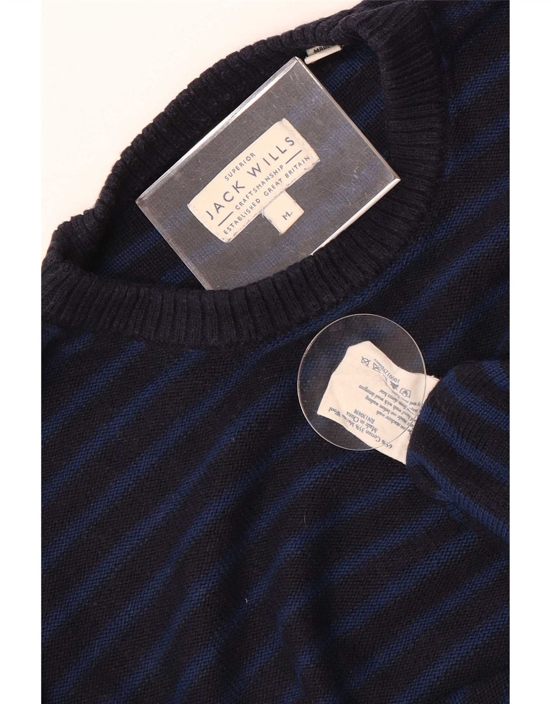 Jack Wills Herre Crew Neck Jumper Sweater Medium Navyblå stribet bomuld