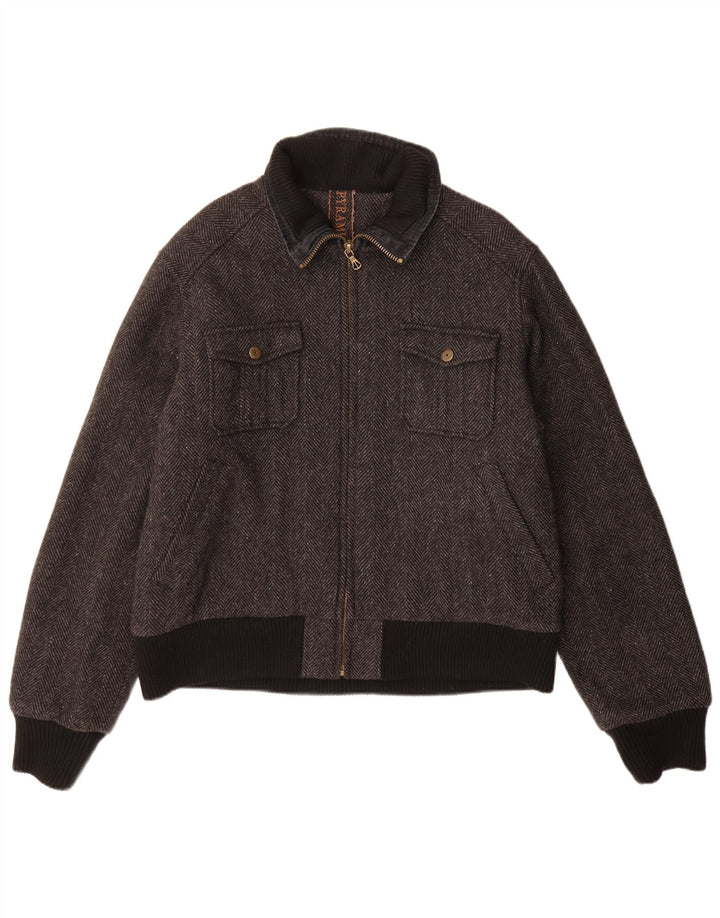 Pyramid Herre Bomber Jacket UK 40 Stor Grå Sildebensuld