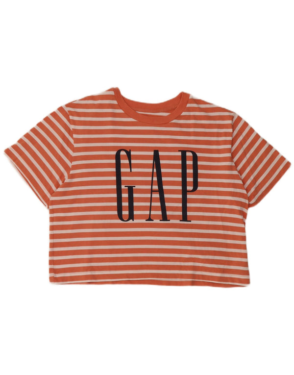 Gap Womens Crop Grafisk T-Shirt Top UK 14 Medium Orange Stribet Bomuld