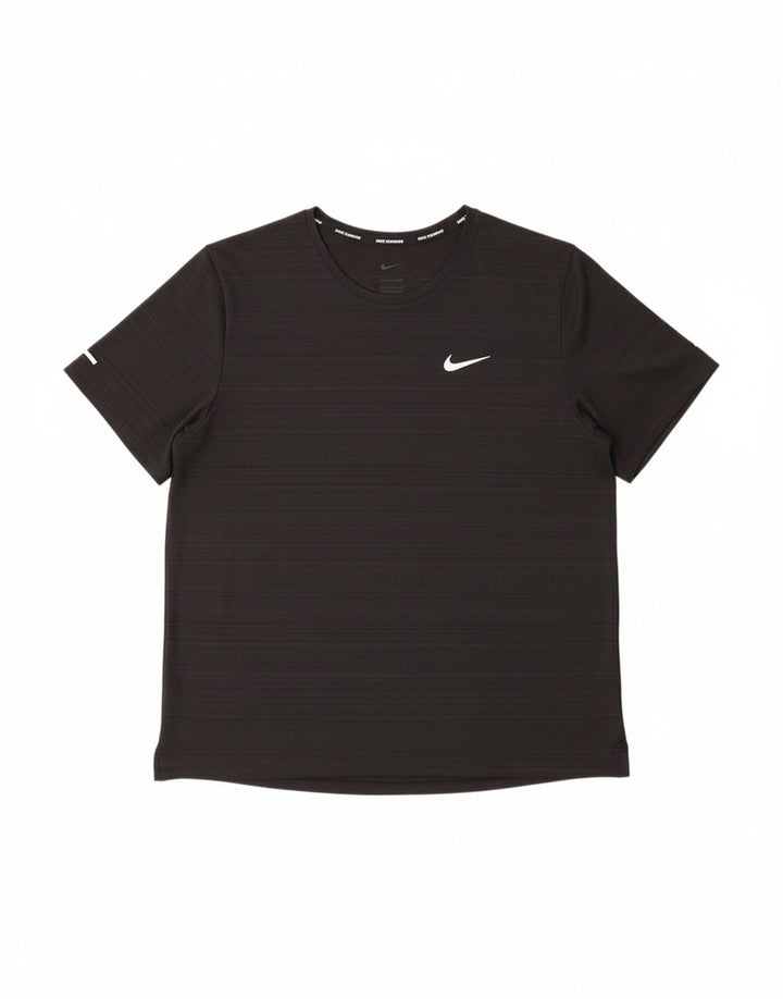 NIKE Mens Dri Fit T-Shirt Top Large Black Striped Polyester