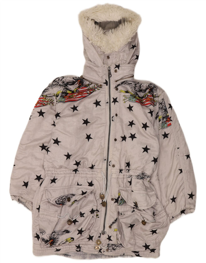 Lily Farouche Dame Hætte Oversized Skijakke US 2 XS Grå Geometrisk