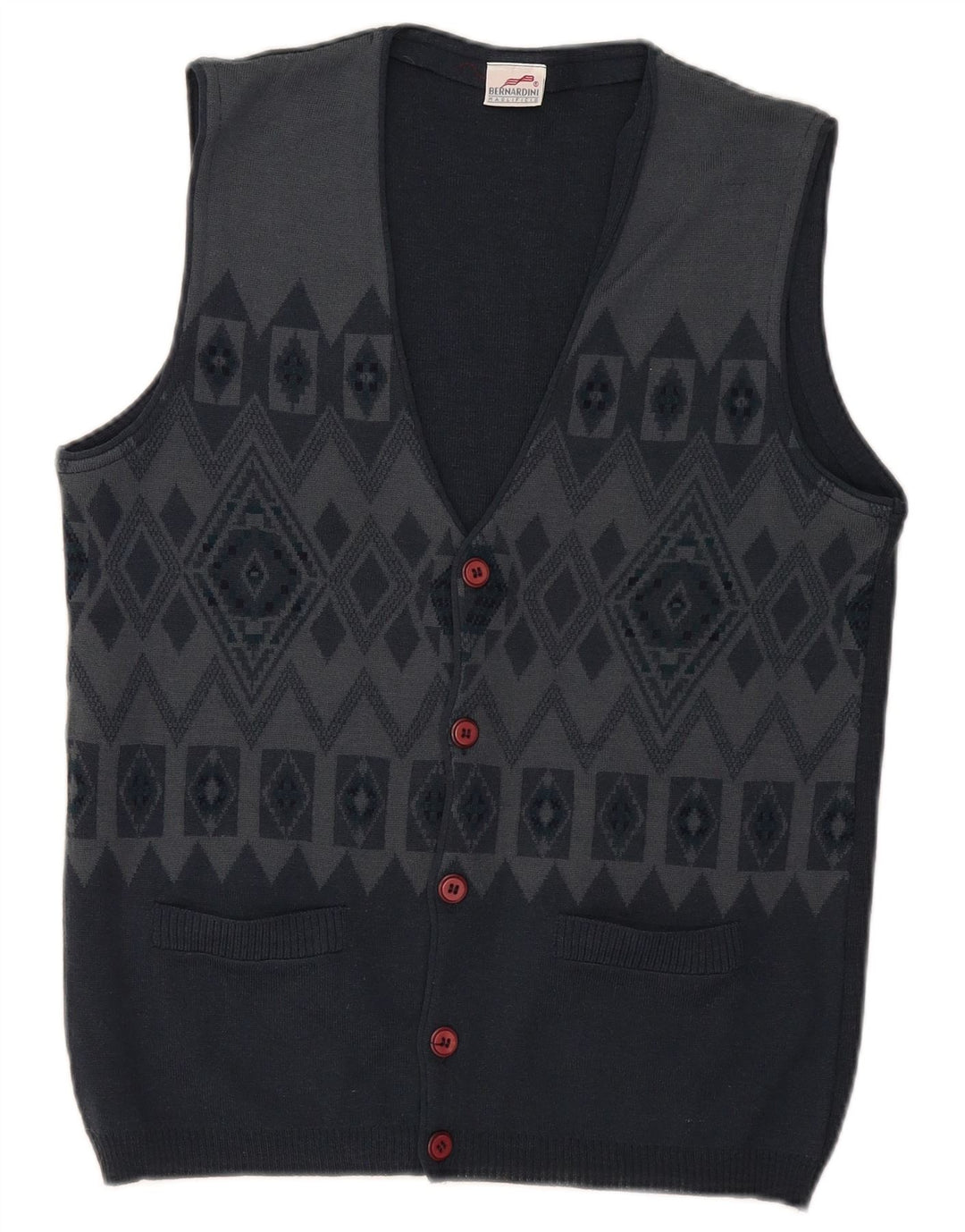 Bernardini Herre ærmeløs cardigan sweater lille marineblå geometrisk uld
