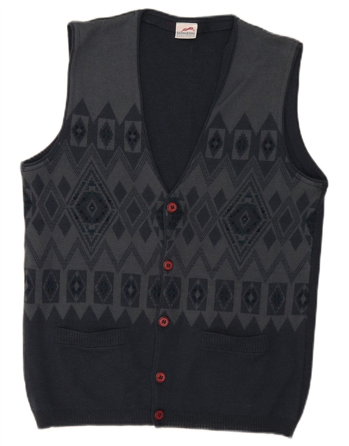 Bernardini Herre ærmeløs cardigan sweater lille marineblå geometrisk uld