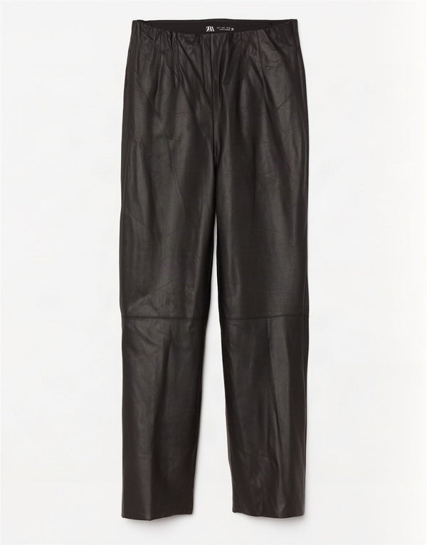 Zara Womens Crop imiteret læderbukser Små W26 L24 Sort