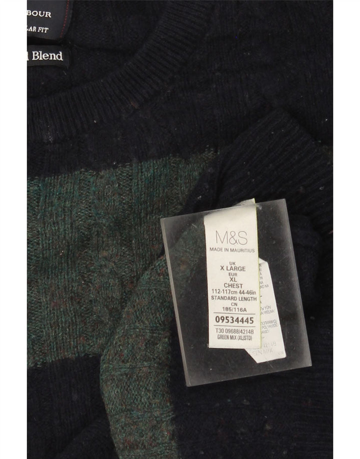 Marks & Spencer Herre sweater med rund hals XL grøn stribet uld