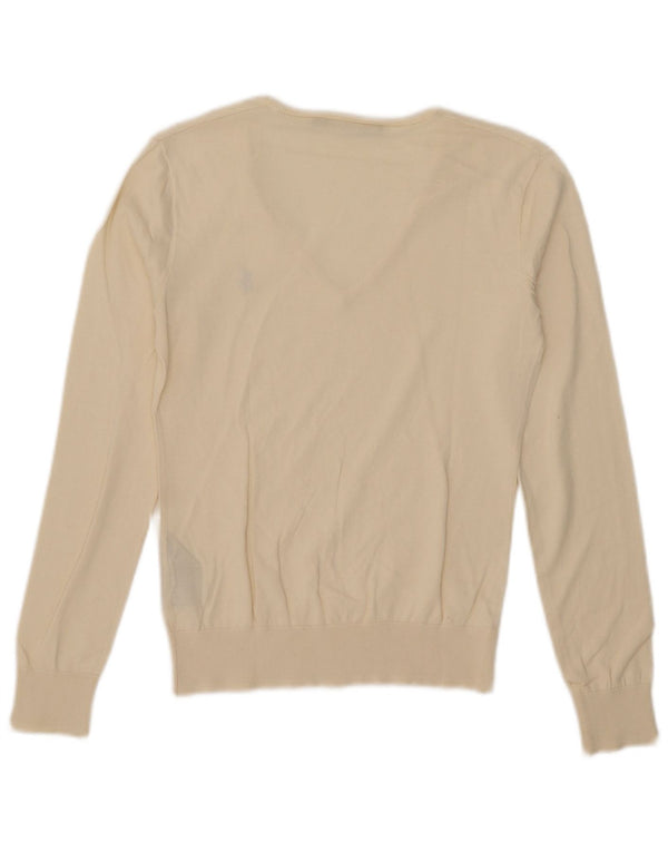 Ralph Lauren Dame V-hals sweater UK 12 Medium Off White Bomuld
