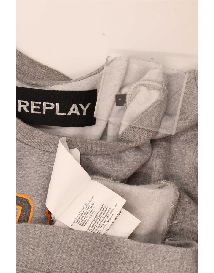 Replay Herre Grafisk Sweatshirt Jumper Stor Grå Flecked Bomuld