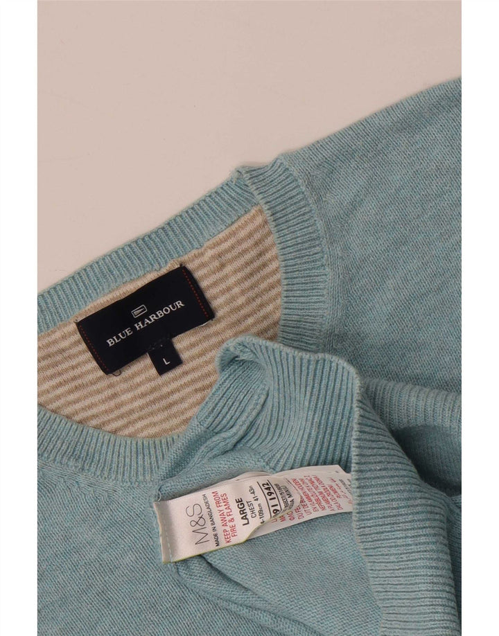 Marks & Spencer Herre Blue Harbor Crew Neck Jumper Sweater Large Blue