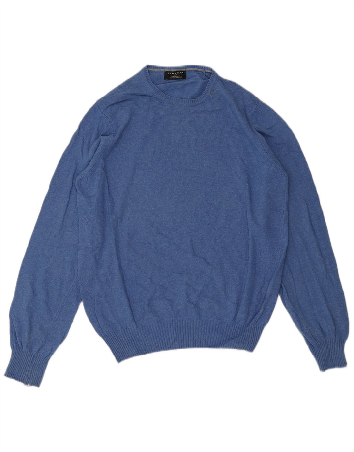 ZARA sweater med rund hals til mænd mellemblå viskose