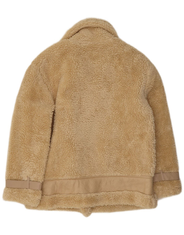 Vintage Sherpa-jakke til kvinder UK 14 Medium Beige Polyester