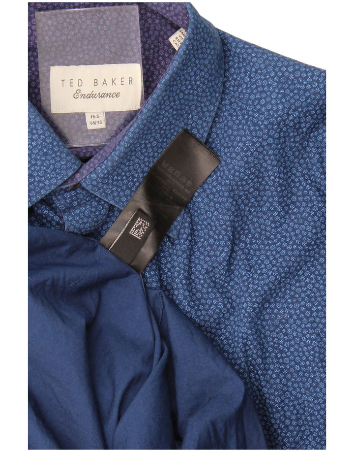 Ted Baker Herre abstrakt mønster skjorte størrelse 15 1/2 Medium Navy Blue