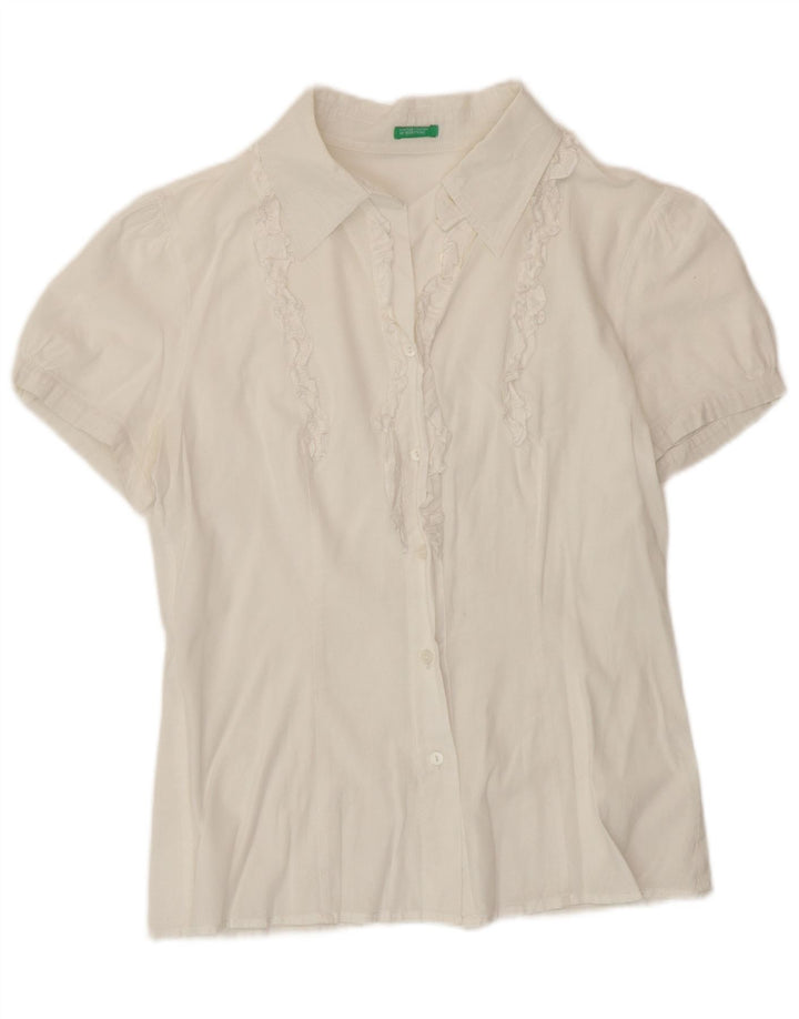 Benetton Womens flæse foran kortærmet skjortebluse UK 12 Medium White