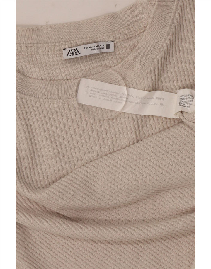 Zara Womens Regular Top Langærmet UK 14 Medium Beige Polyester