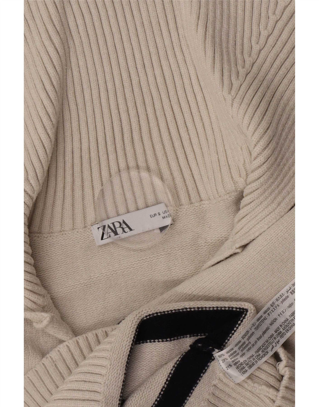 Zara Dame Rullehals Sweater UK 10 Small Off White Stribet