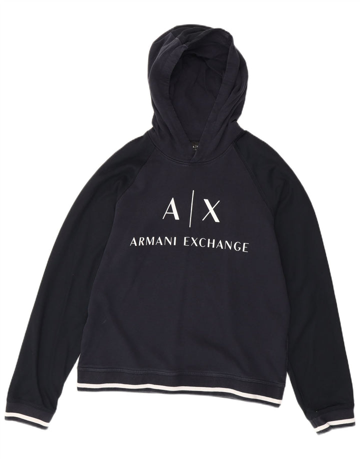 ARMANI EXCHANGE Grafisk hættetrøje til mænd Stor marineblå bomuld