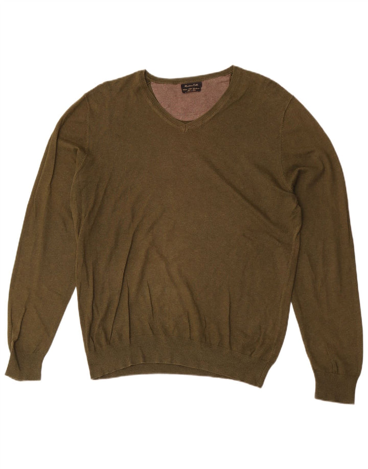 Massimo Dutti Herre V-hals sweater Medium Khaki Bomuld