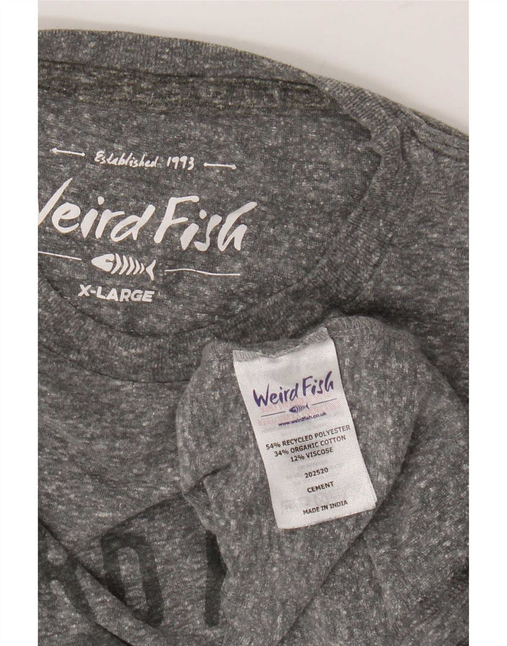 Weird Fish Herre grafisk T-shirt Top XL Grå Flecked Polyester