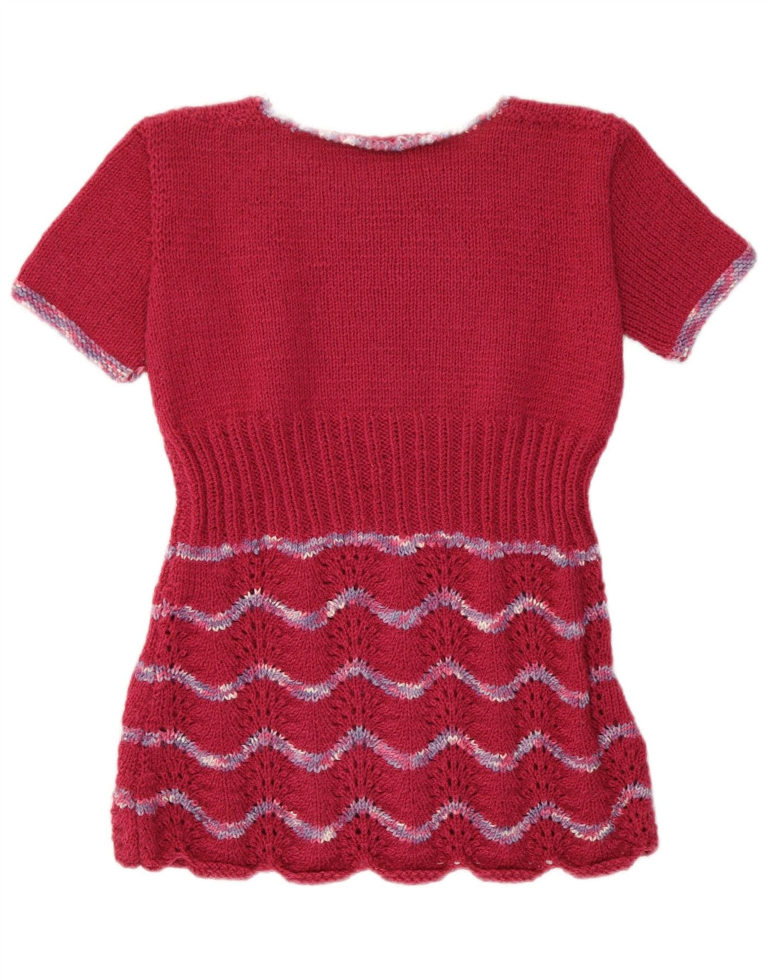 Vintage dametrøjetrøje UK 12 Medium Bourgogne Stribet Retro