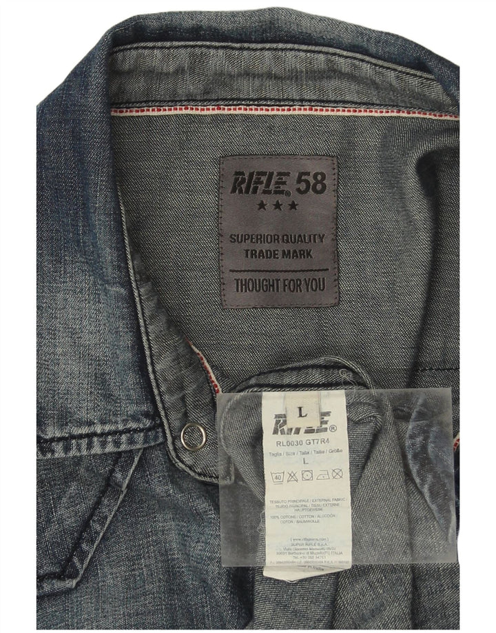 Riffel Herre Denim Skjorte Stor Marineblå Bomuld