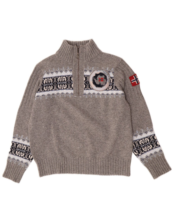 Napapijri Herre Geographic Zip Neck Jumper Sweater Medium Grey Fair Isle