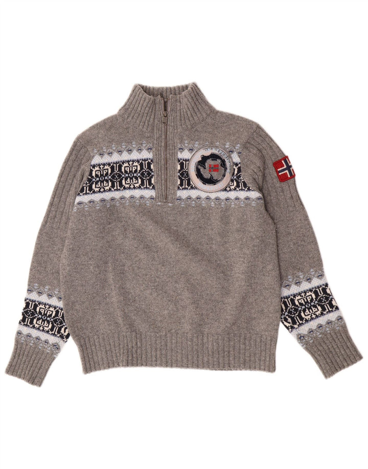 Napapijri Herre Geographic Zip Neck Jumper Sweater Medium Grey Fair Isle
