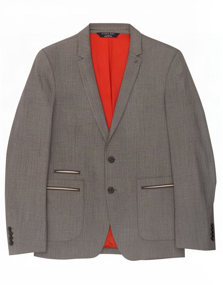Zara Herre 2-knaps blazerjakke EU 52 Large Grå Polyester