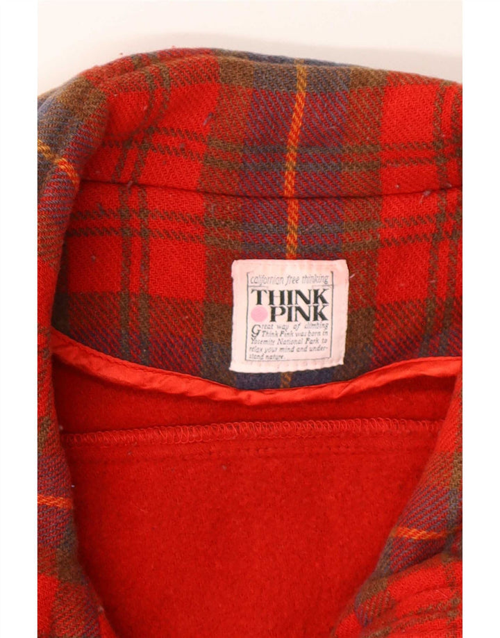 Tænk Pink Herre Windbreaker Coat IT 48 Medium Rød Ternet Uld