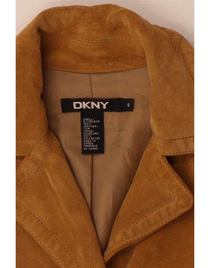 Dkny Dame 3 Knaps Ruskind Blazer Jacket US 6 Medium Beige Læder
