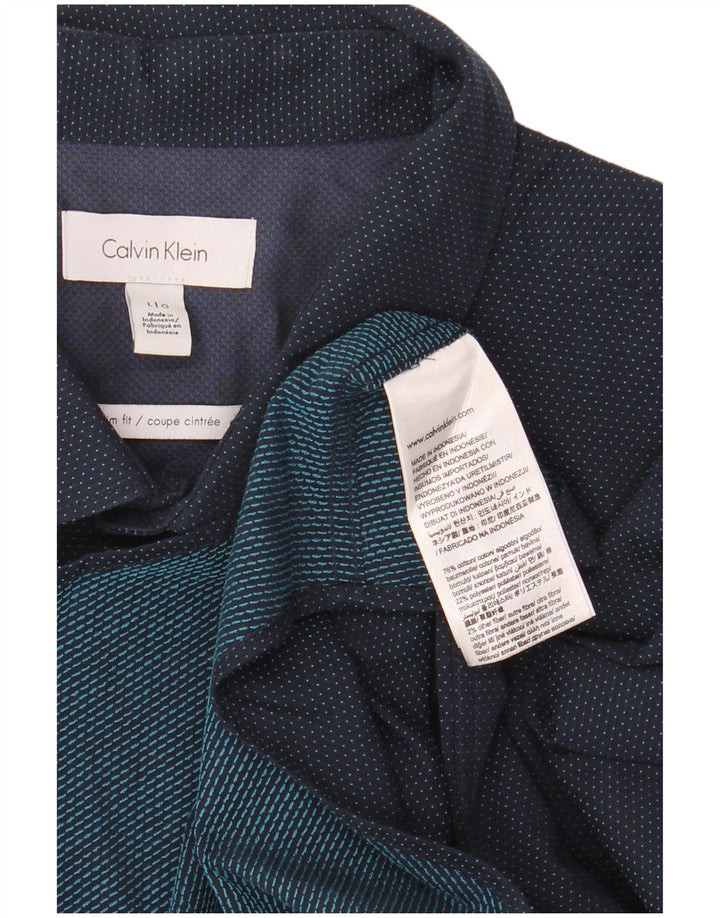 CALVIN KLEIN Herre Slim Fit skjorte Stor marineblå plettet bomuld