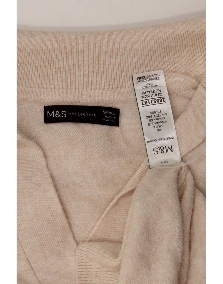 Marks & Spencer Dame Polo Neck Jumper Sweater UK 10 Small Beige Polyester