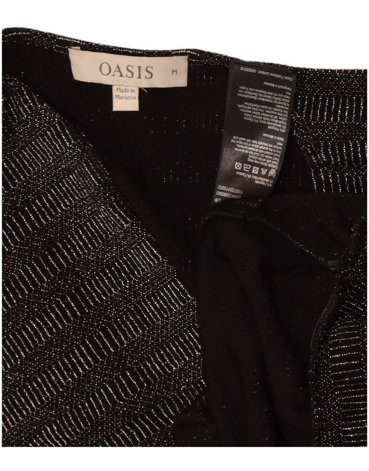 Oasis Dame Langærmet Bluse Top UK 14 Medium Sort Stribet Polyamid