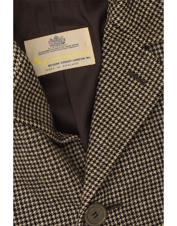 Aquascutum Overfrakke til mænd UK 36 Small Black Houndstooth Uld Classic