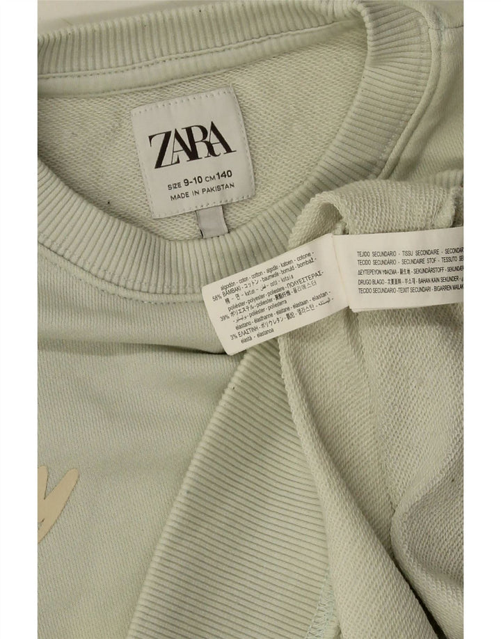 Zara Boys Grafisk Sweatshirt Jumper 9-10 år Grøn Bomuld