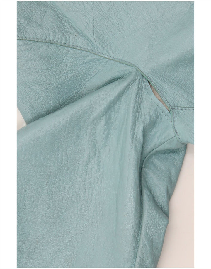 Vintage læder til kvinder med 3/4 ærmer Bolero-jakke IT 42 Medium Blue Læder