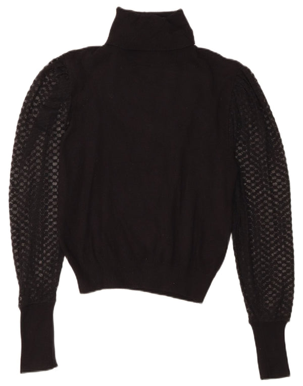 Zara Dame Se Through Roll Neck Jumper Sweater UK 14 Large Black Bomuld