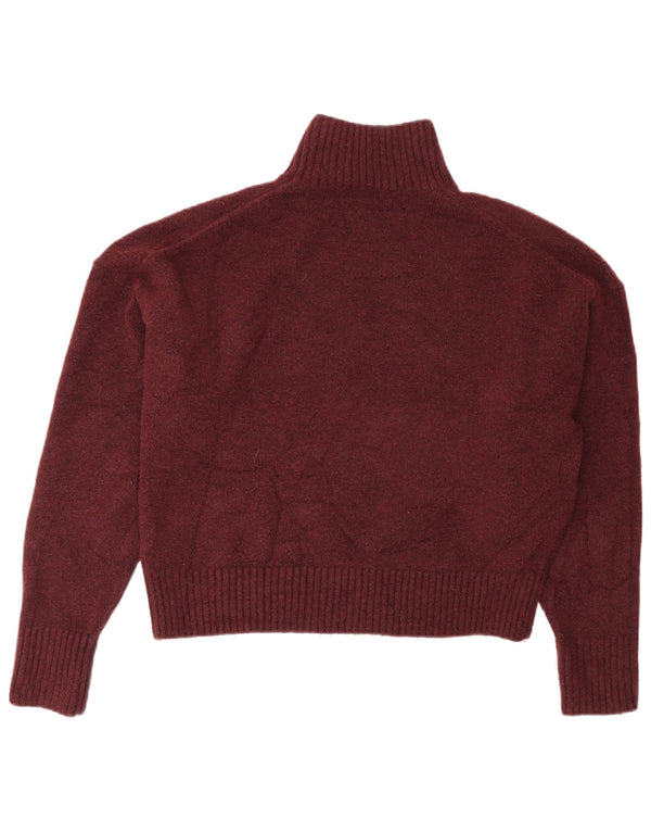 Zara Womens Crop Oversized trøjetrøje med rullehals UK 6 XS Burgundy