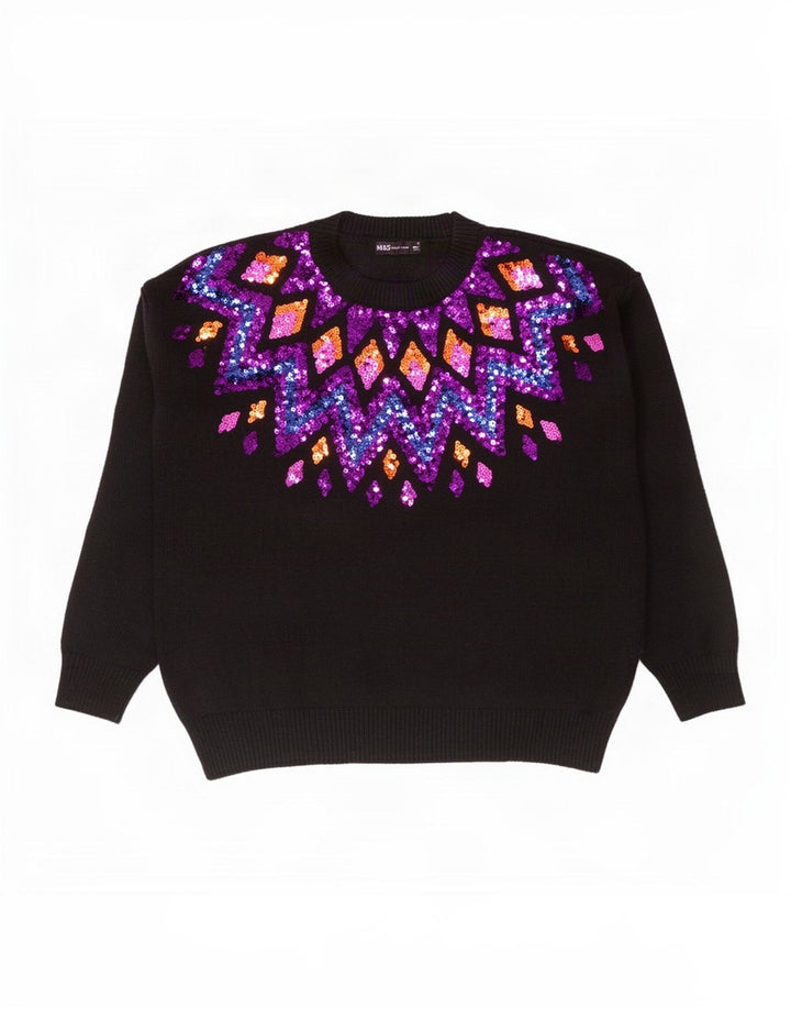 Marks & Spencer Dame sweater med rund hals DK 14 Medium Sort
