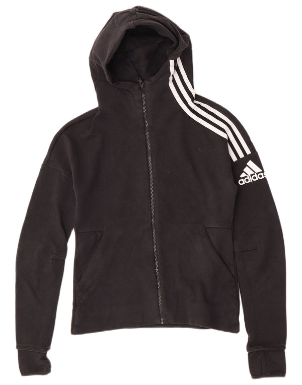 Adidas Womens Zip Hoodie Sweater UK 8/10 Small Black Cotton