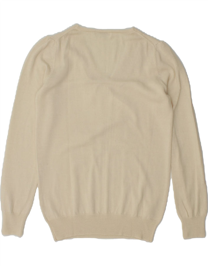 VINTAGE Womens V-Neck Jumper Sweater UK 12 Medium Off White Vintage Vintage and Second-Hand Vintage from Messina Hembry 