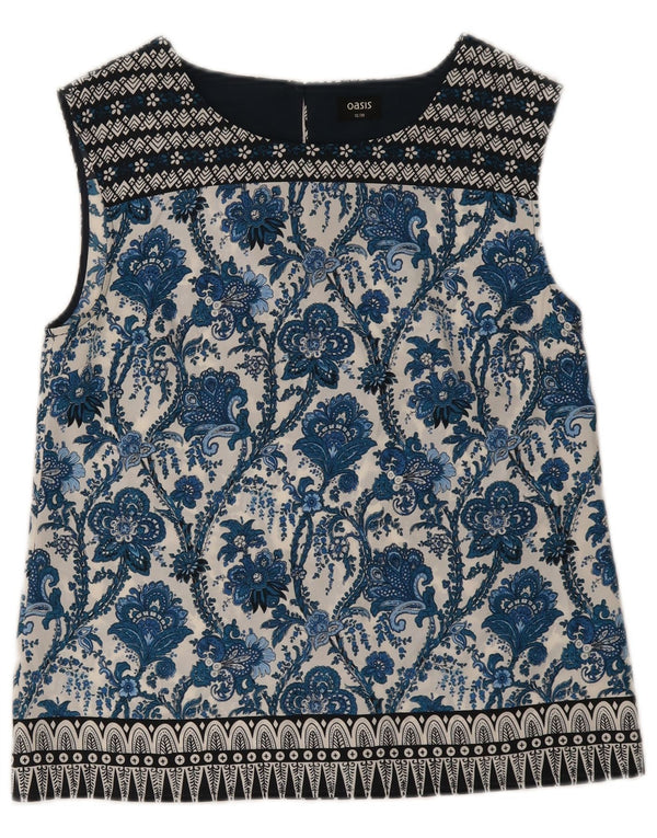 Oasis Dame ærmeløs bluse Top UK 12 Medium Blue Floral Polyester
