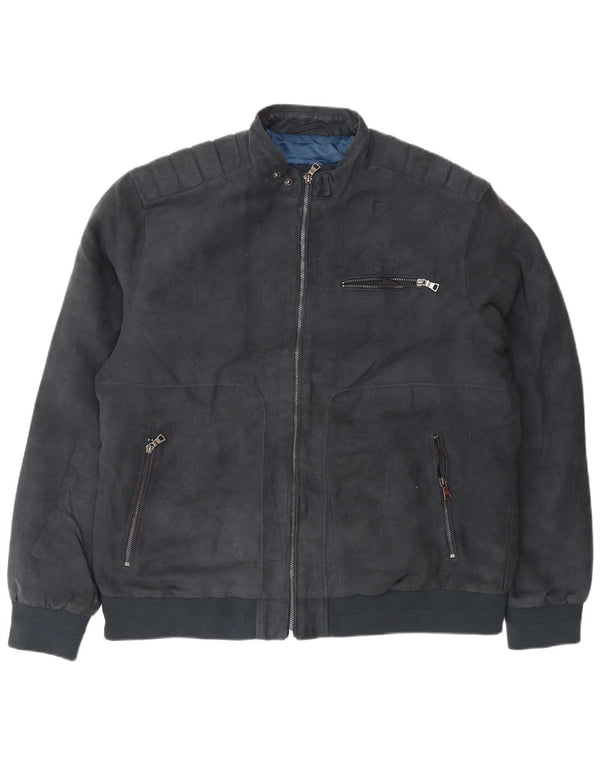 Marks & Spencer Herre Bomber Jacket UK 42 XL Navy Blue Polyester