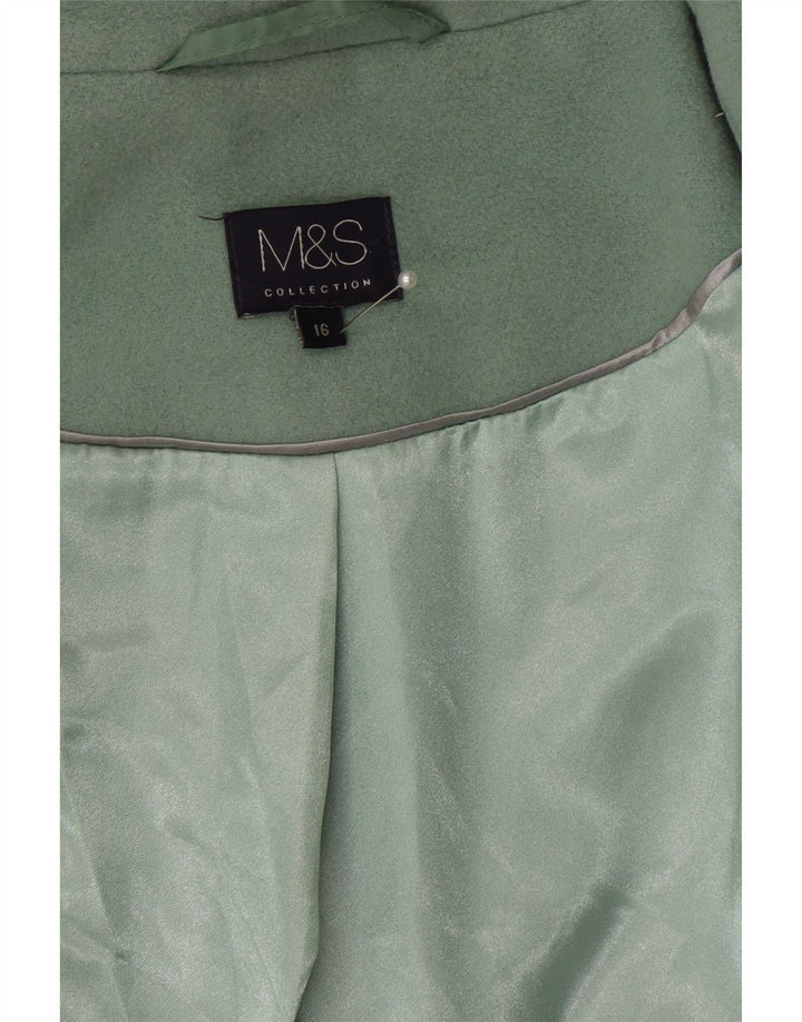 Marks & Spencer Dame Dobbeltradet Frakke UK 16 Large Green Wool
