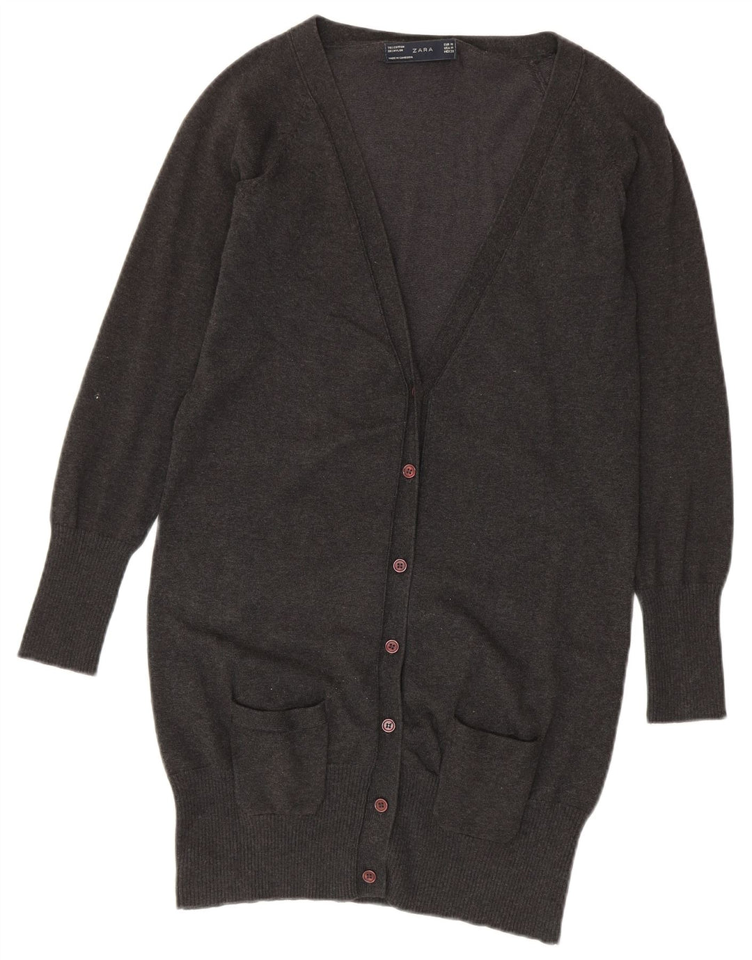 Zara Womens Longline Cardigan Sweater UK 12 Medium Grey Bomuld