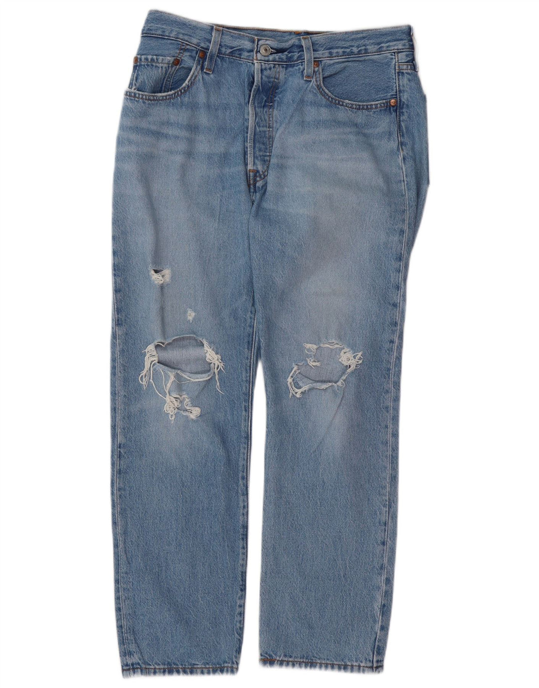 LEVI'S Dame 501 Distressed Straight Jeans W29 L26 Blå Bomuld